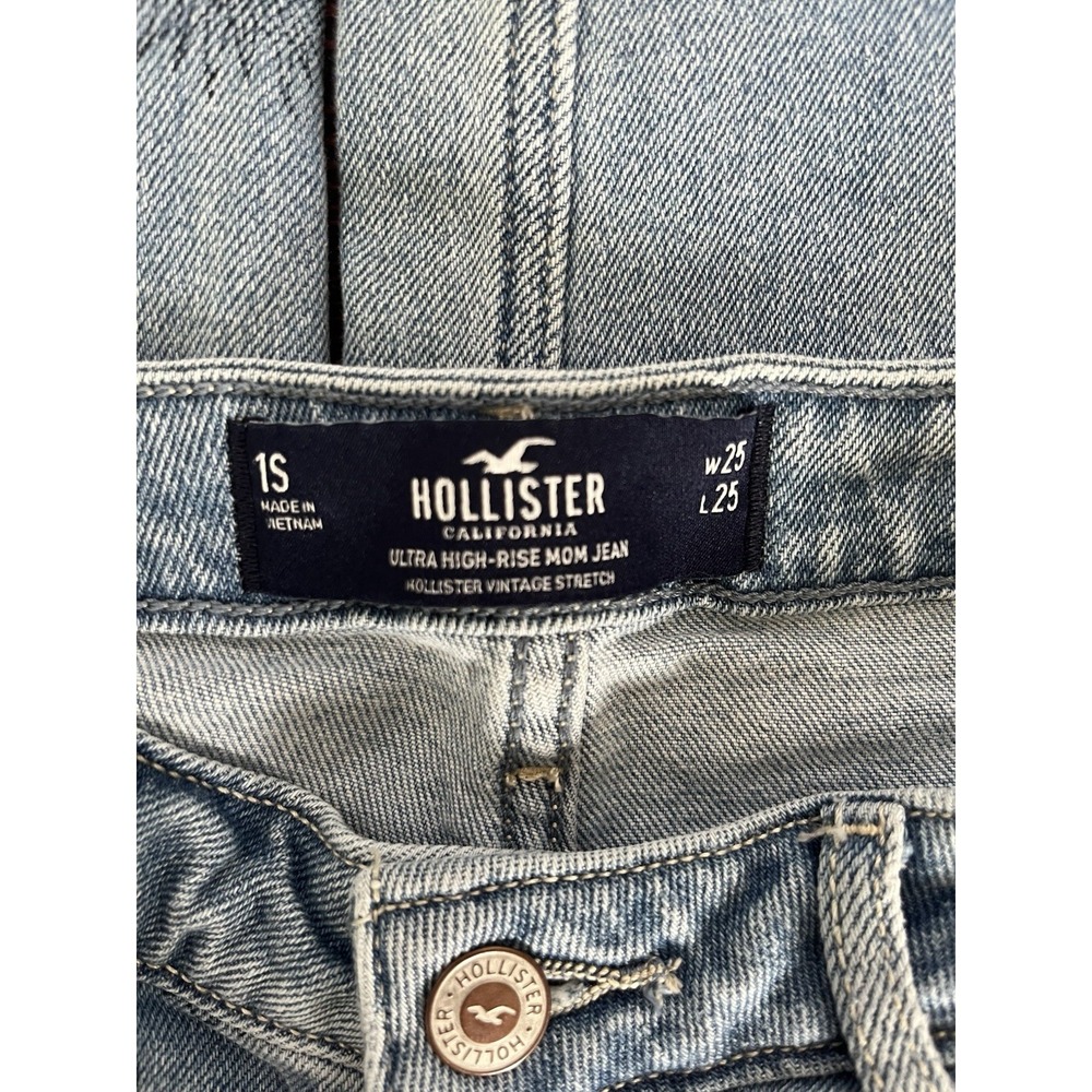 Hollister Ultra High-Rise Mom Jean Womens Sz 1S Short Light Wash Denim Doodle - Picture 8 of 8